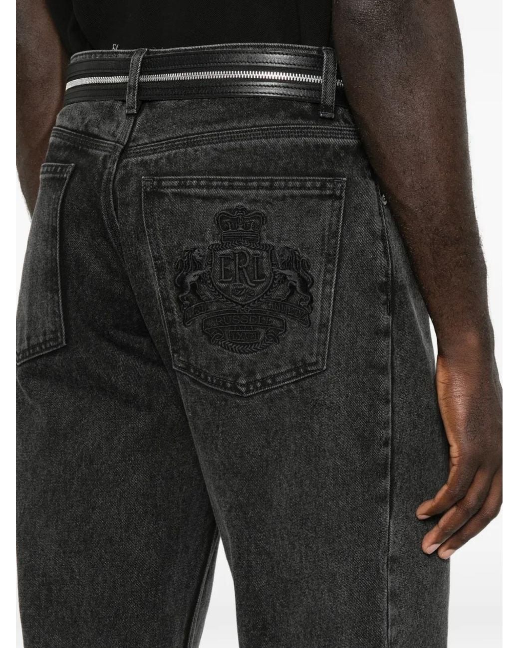 ERL Gray Embroidered-Logo Wide-Leg Jeans for men