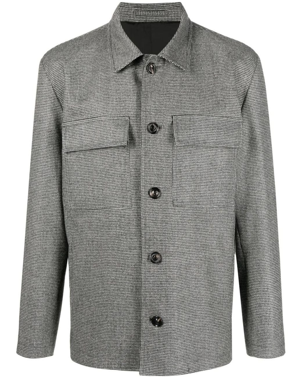 Lardini Gray Micro Houndstooth-Pattern Shirt Jacket for men