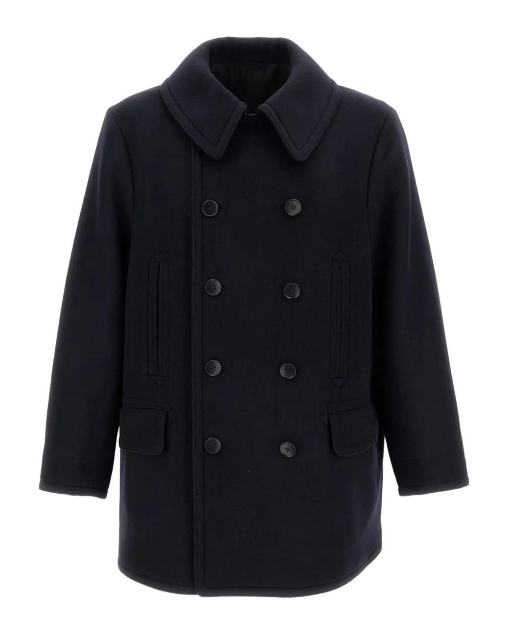 Kaptain Sunshine Blue Flap-Pockets Button Peacoat for men