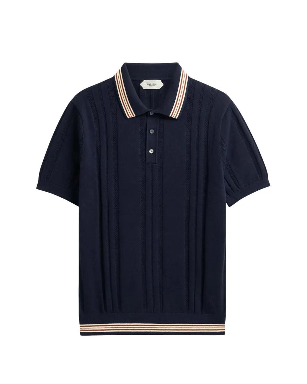 Pringle of Scotland Blue Textured Trim-Striped Polo Shirt for men