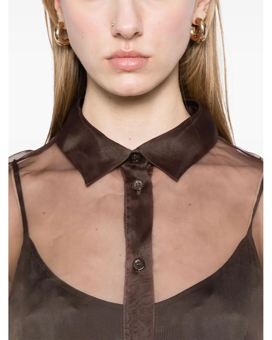 Peserico Brown Semi-Sheer Shirt Dress