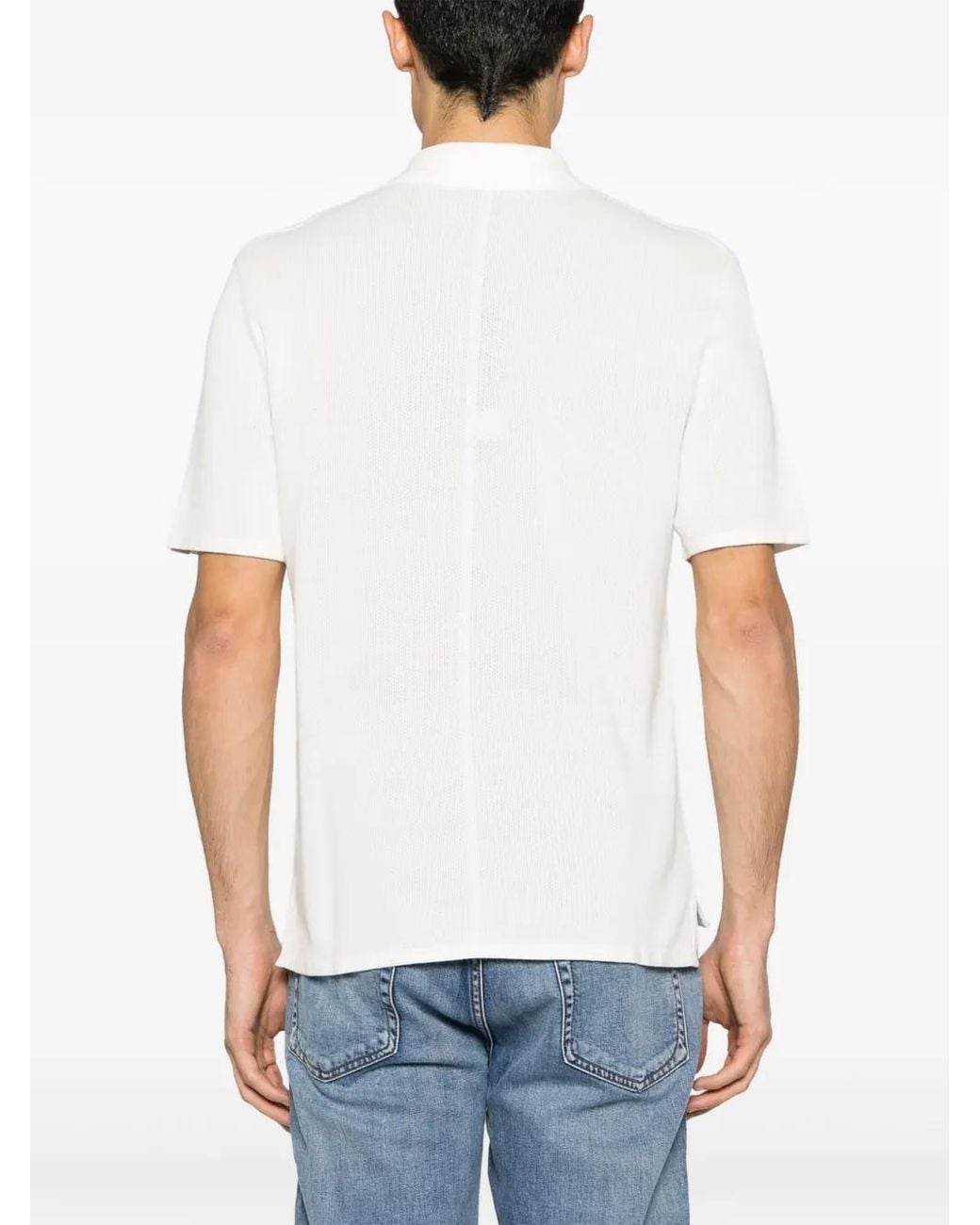 Rag & Bone White Harvey Ribbed-Knit Polo Shirt for men