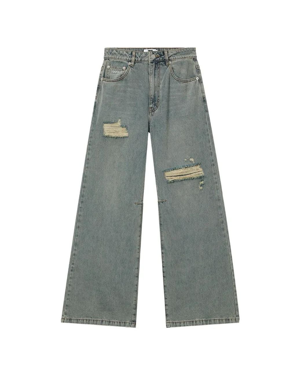 Izzue Gray Distressed Wide-Leg Jeans
