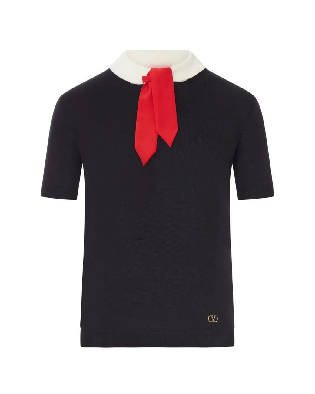 Valentino Garavani Black Pussy-Bow Short-Sleeved Knitted T-Shirt