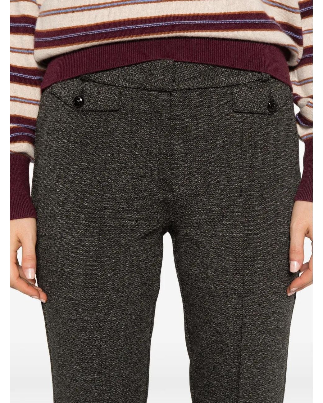 Cambio Gray Button-Detail Pressed-Crease Trousers