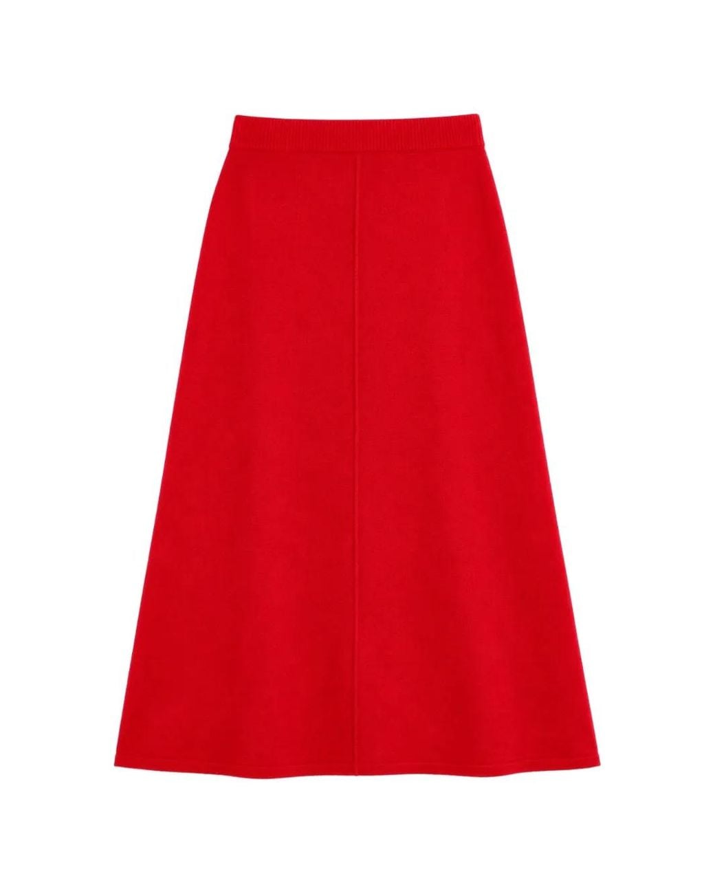 Chinti & Parker Red Ribbed-Knit Midi Skirt