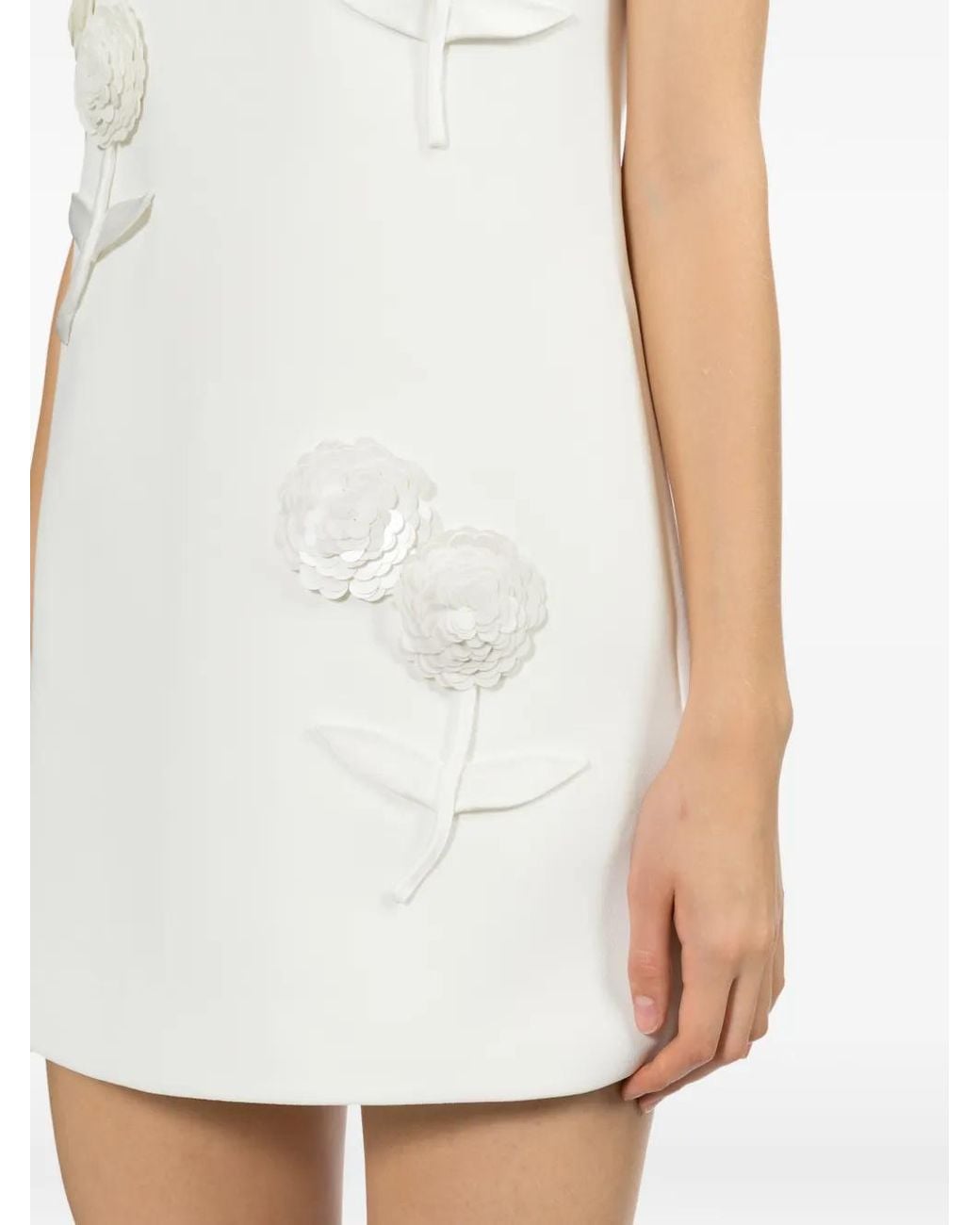 Vestido mini con apliques florales Self-Portrait de color White