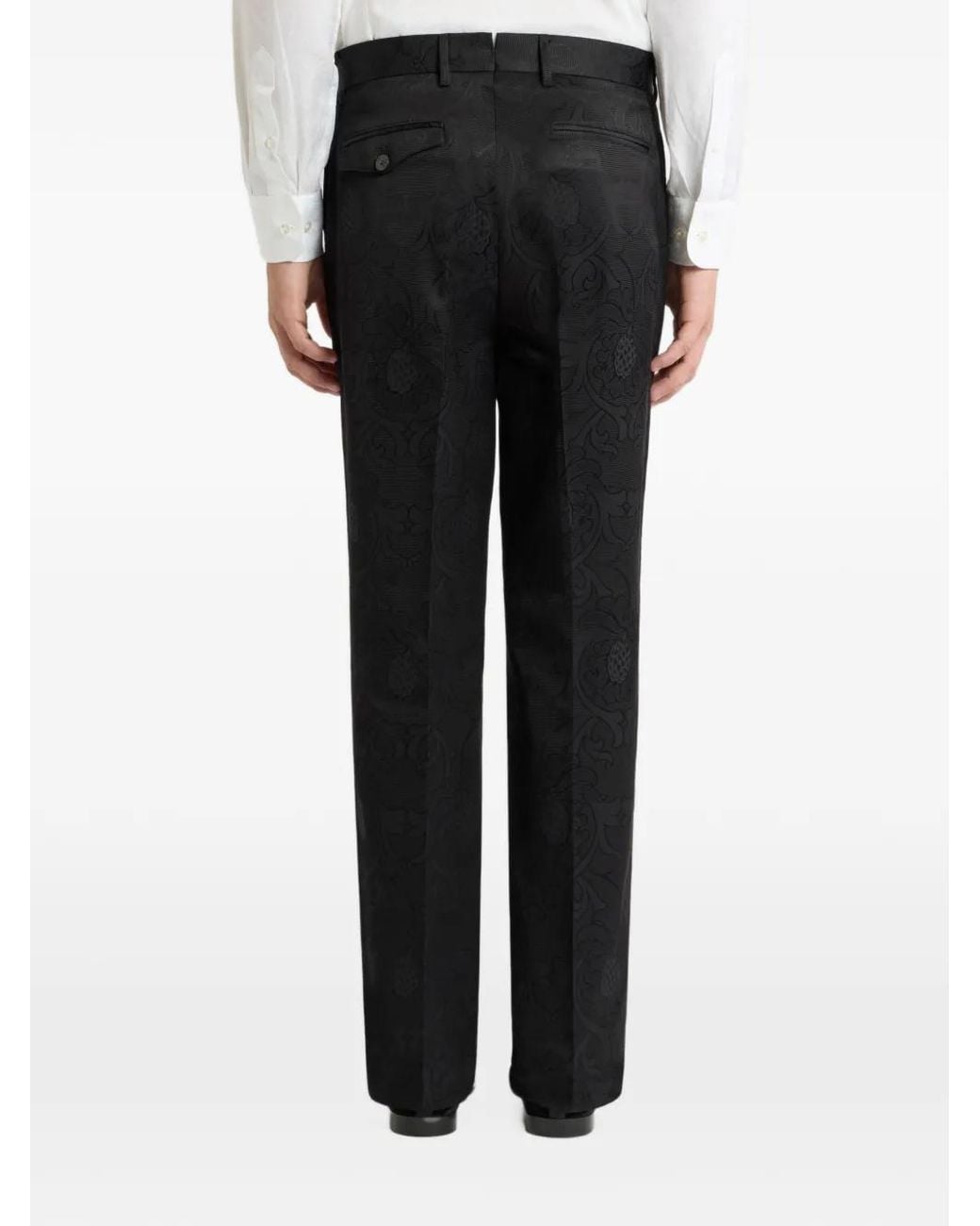 Etro Black Straight-Leg Cotton-Blend Jacquard Trousers With Damask-Motif for men