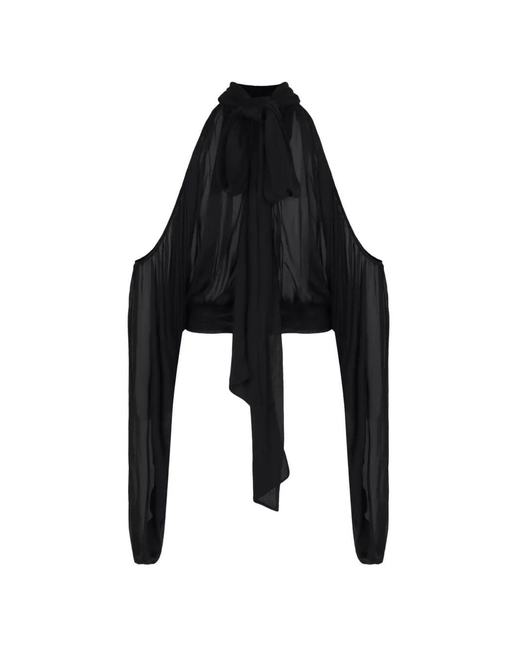 GIUSEPPE DI MORABITO Black Ruched Draped Silk Blouse