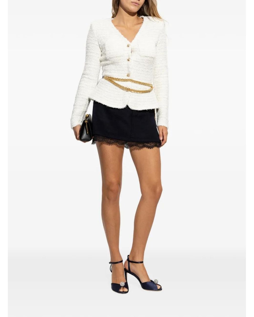Self-Portrait White Belted Bouclé-Effect Jacket