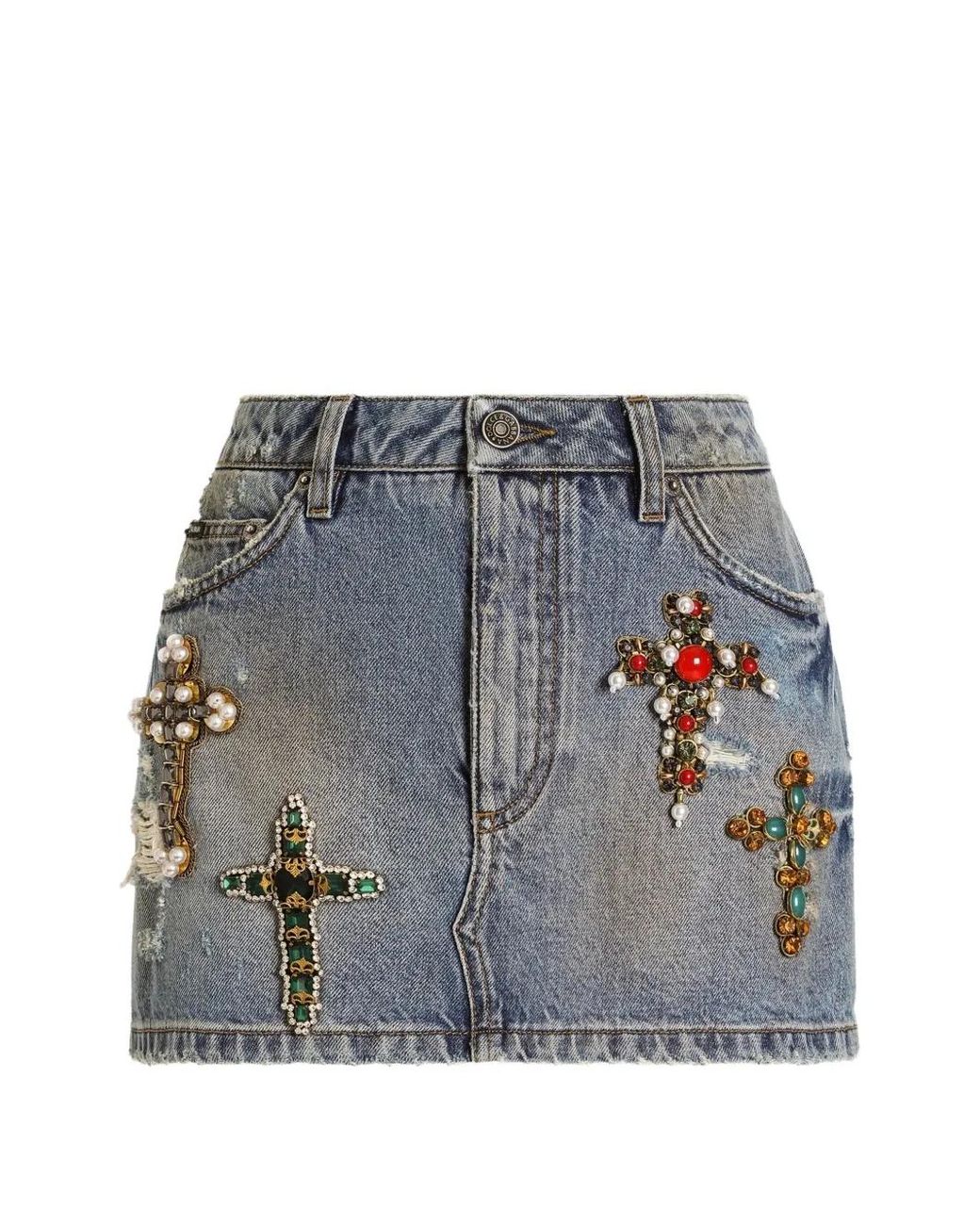 Dolce & Gabbana Gray Denim Miniskirt With Embroidery