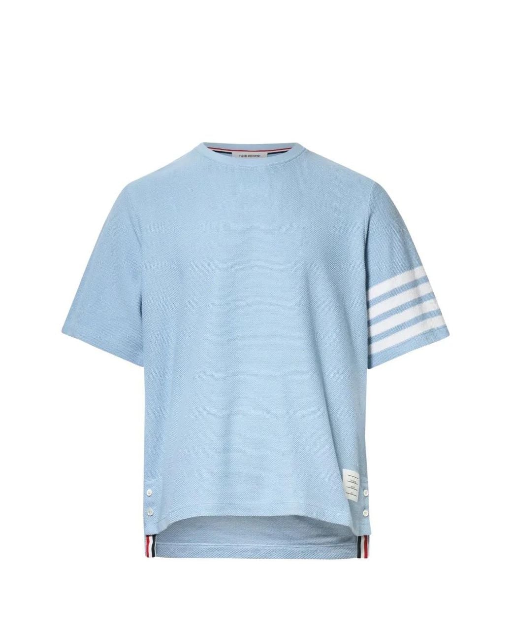 Thom Browne Blue Textured Pique 4-Bar T-Shirt for men
