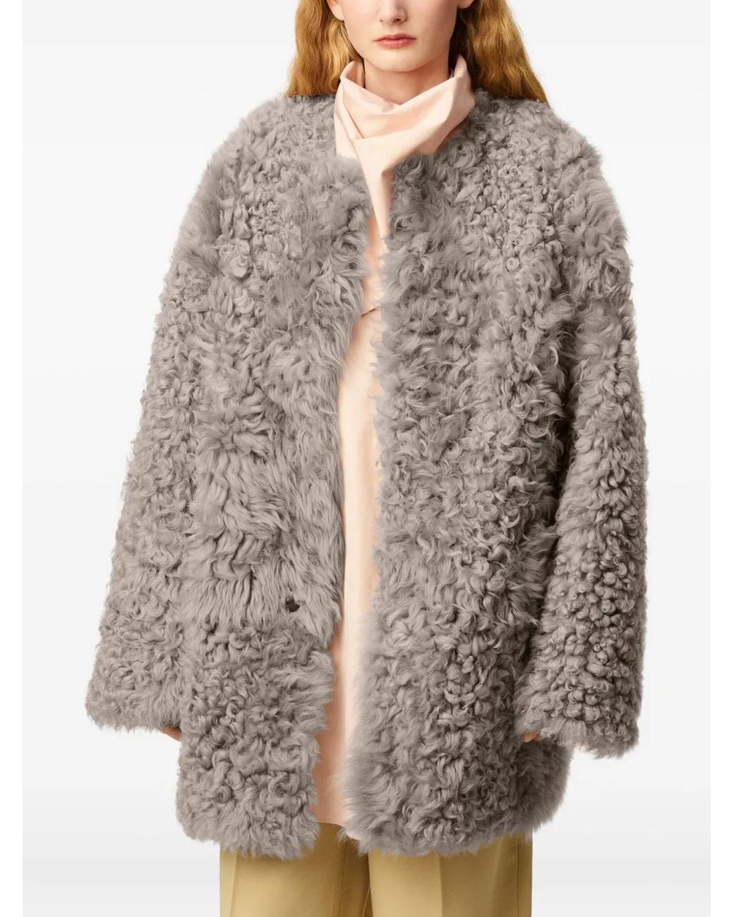 AMI Gray Shearling Short Coat