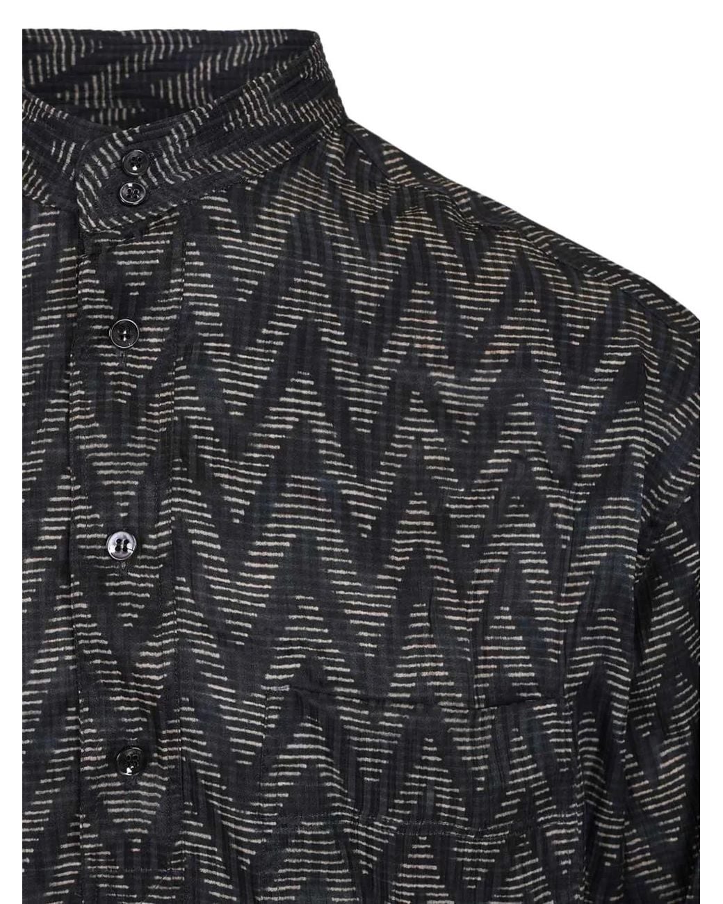 Giorgio Armani Gray Chevron-Print And Silk Polo Shirt for men