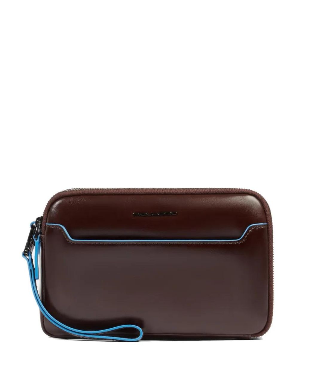 Piquadro Brown Wrist-Strap Leather Clutch