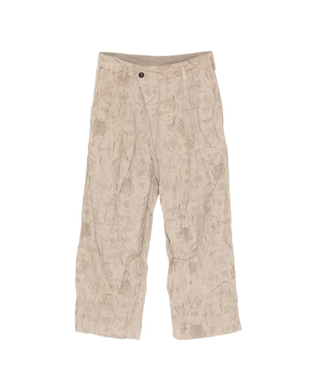 Ziggy Chen Natural Graphic-Print Pleated Trousers for men