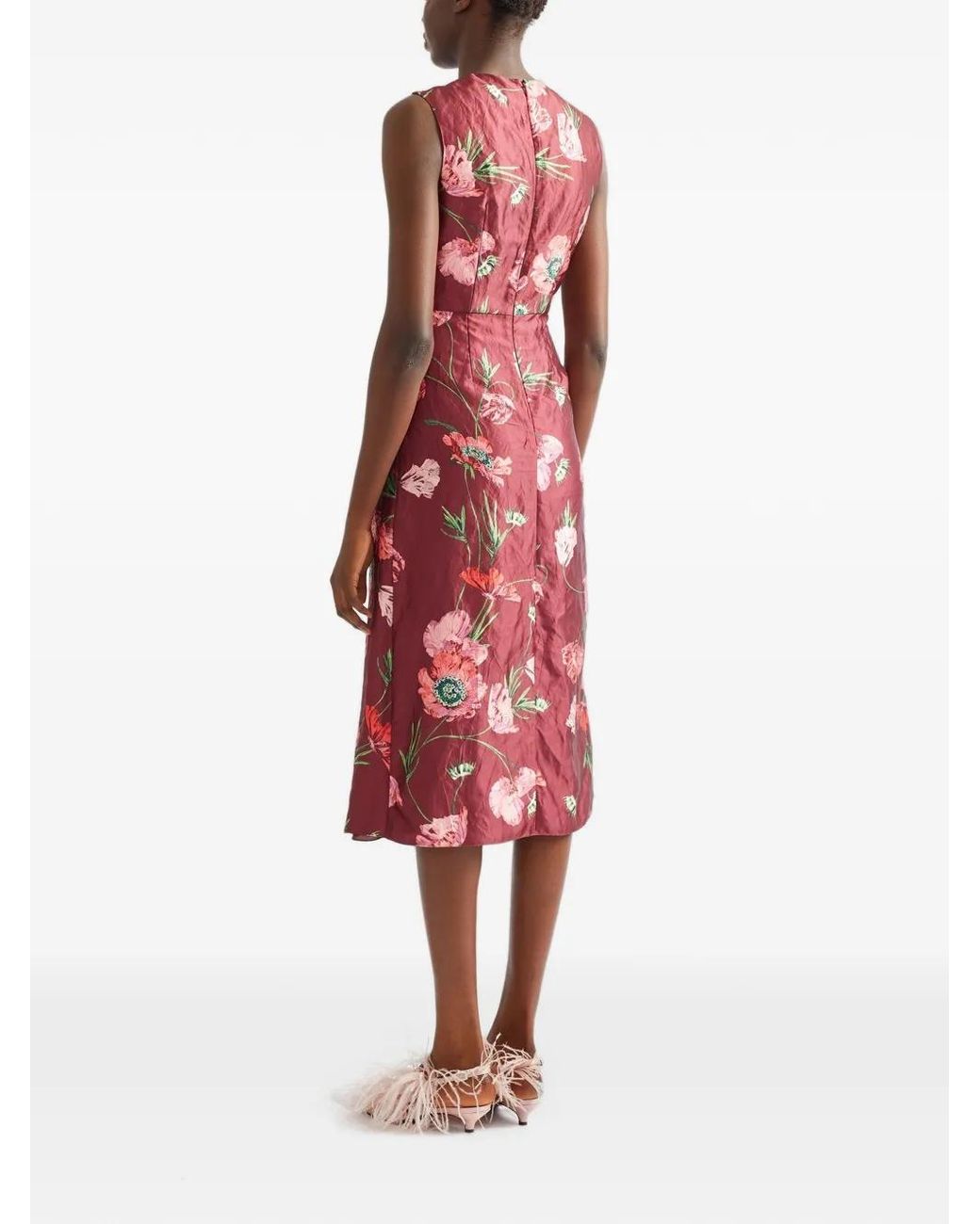 Erdem Red Floral-Print Midi Dress