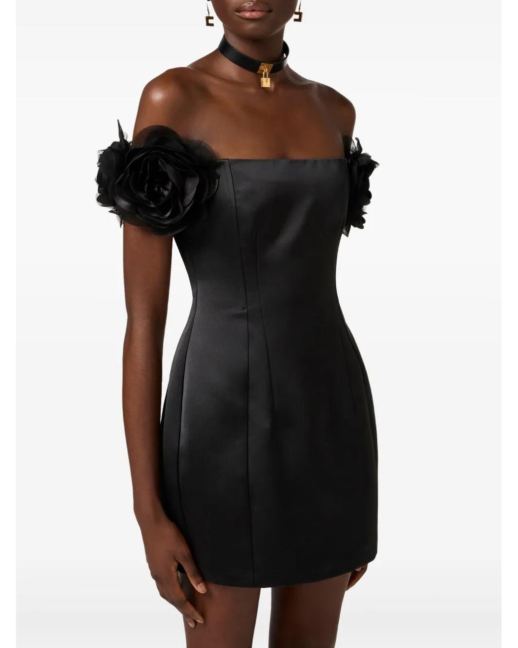 Elisabetta Franchi Black Kleid mit angewandten Blumen