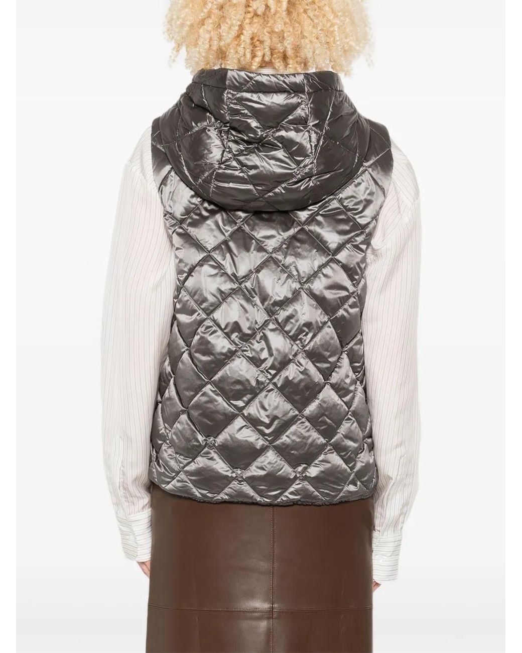 Max Mara Gray Quilted Hooded Gilet