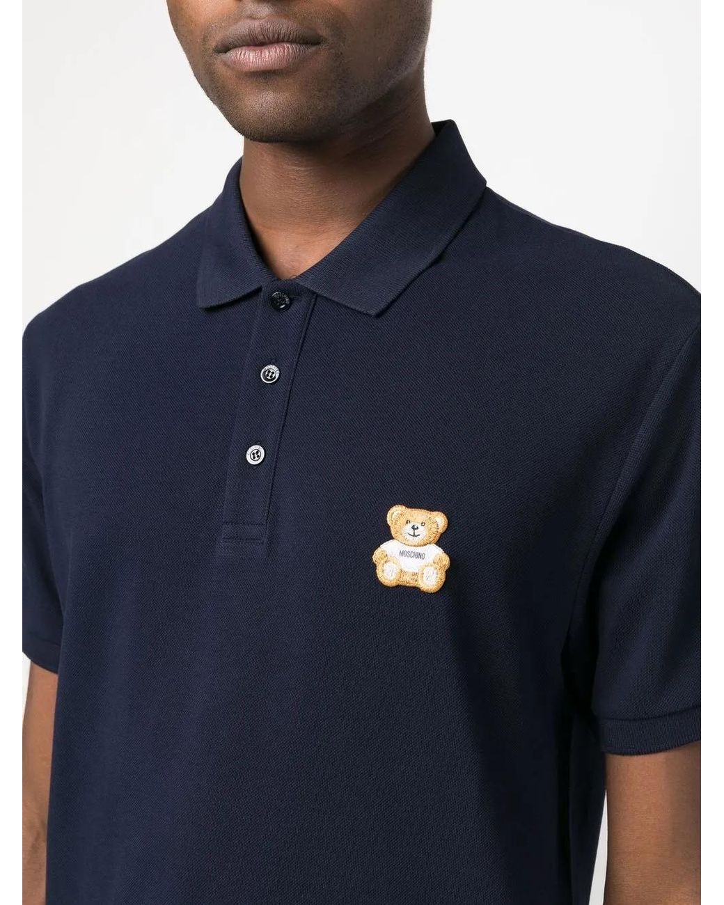 Moschino Blue Teddy Bear Polo Shirt With Embroidery for men