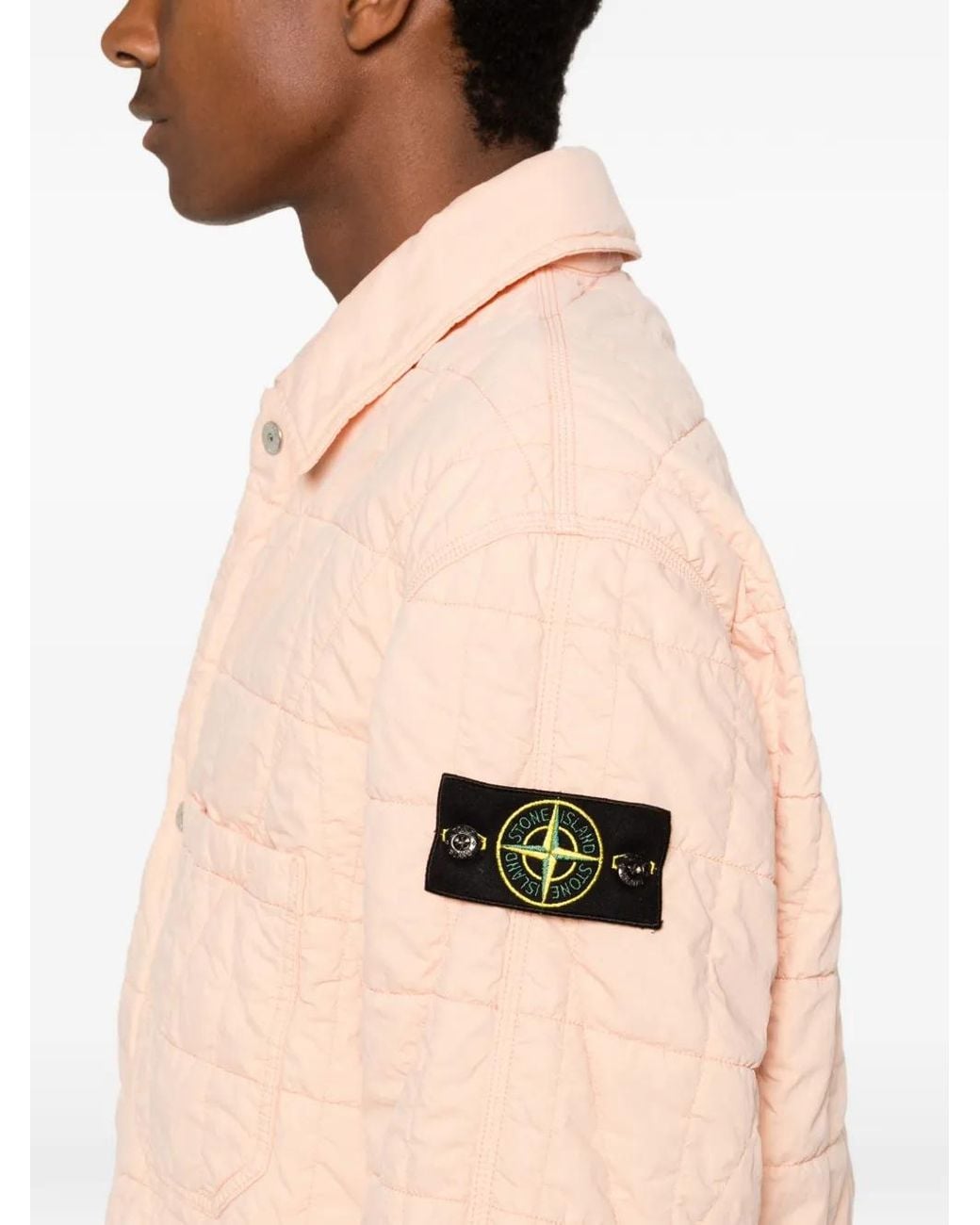 Stone Island Pink Quilted Logo-Patch Padded Jacket for men