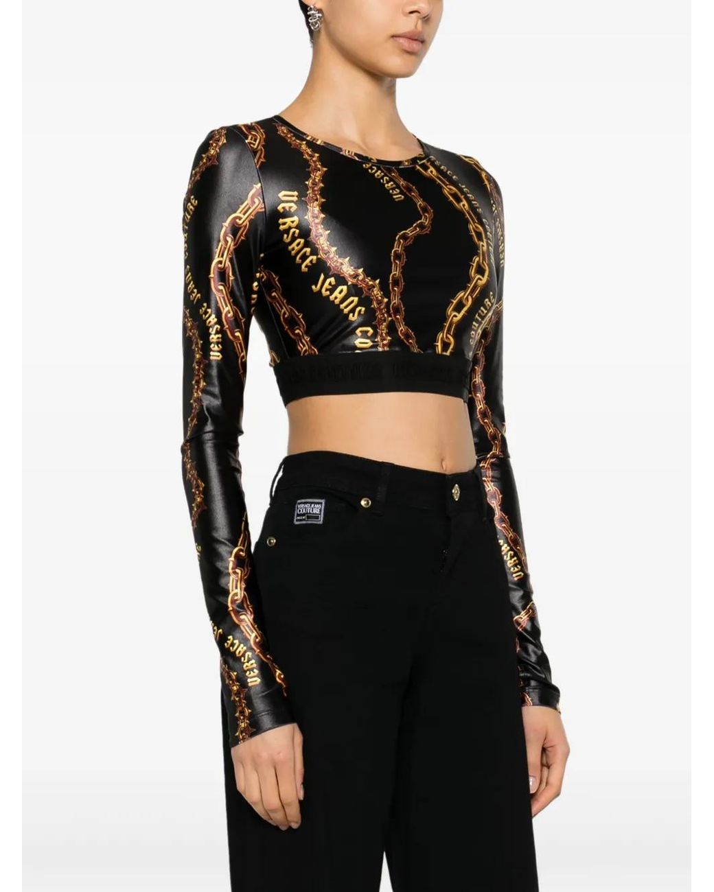 Versace Jeans Couture Black Chain Couture Crop Top