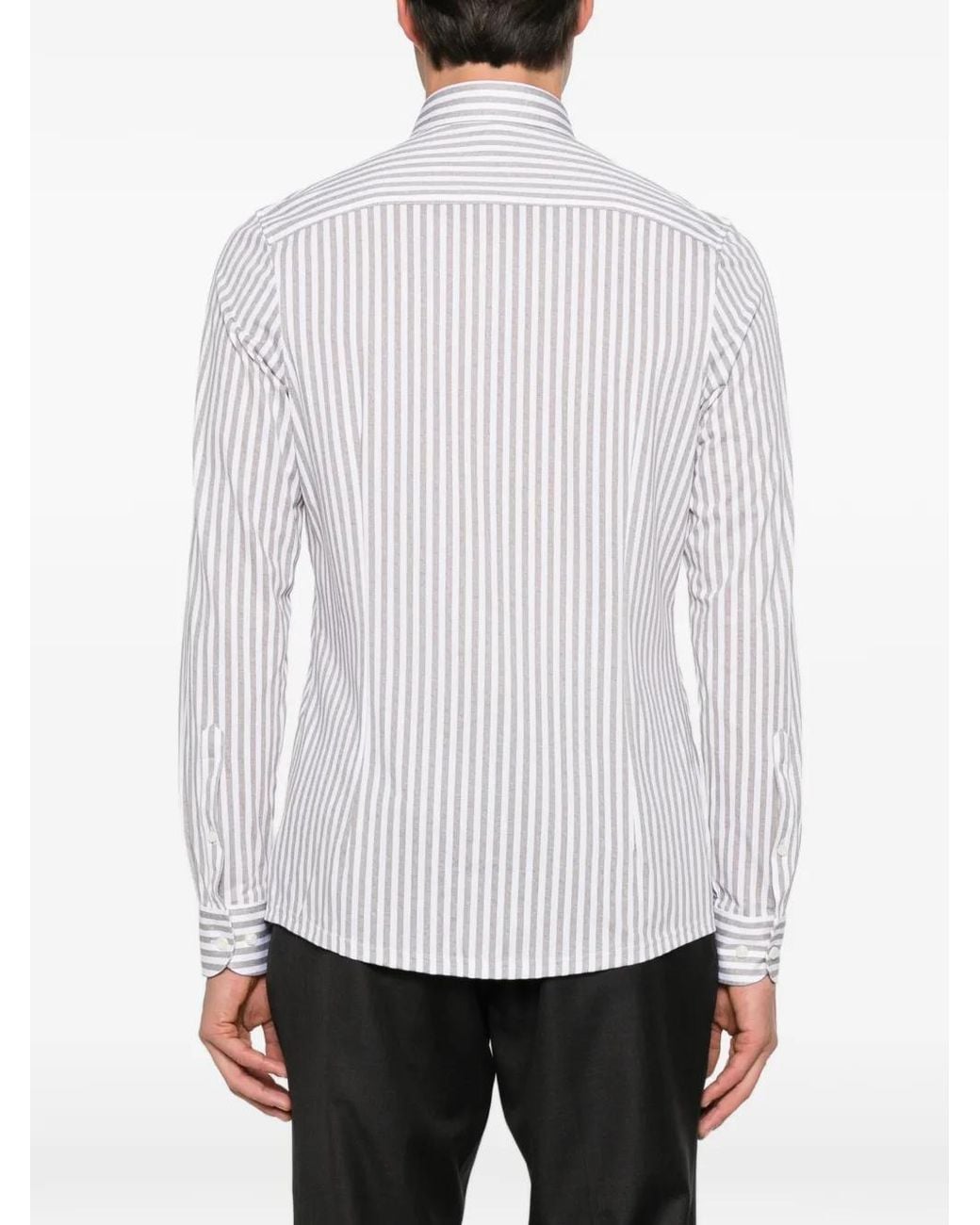 Olymp White Vertical-Stripe Long-Sleeve Shirt for men