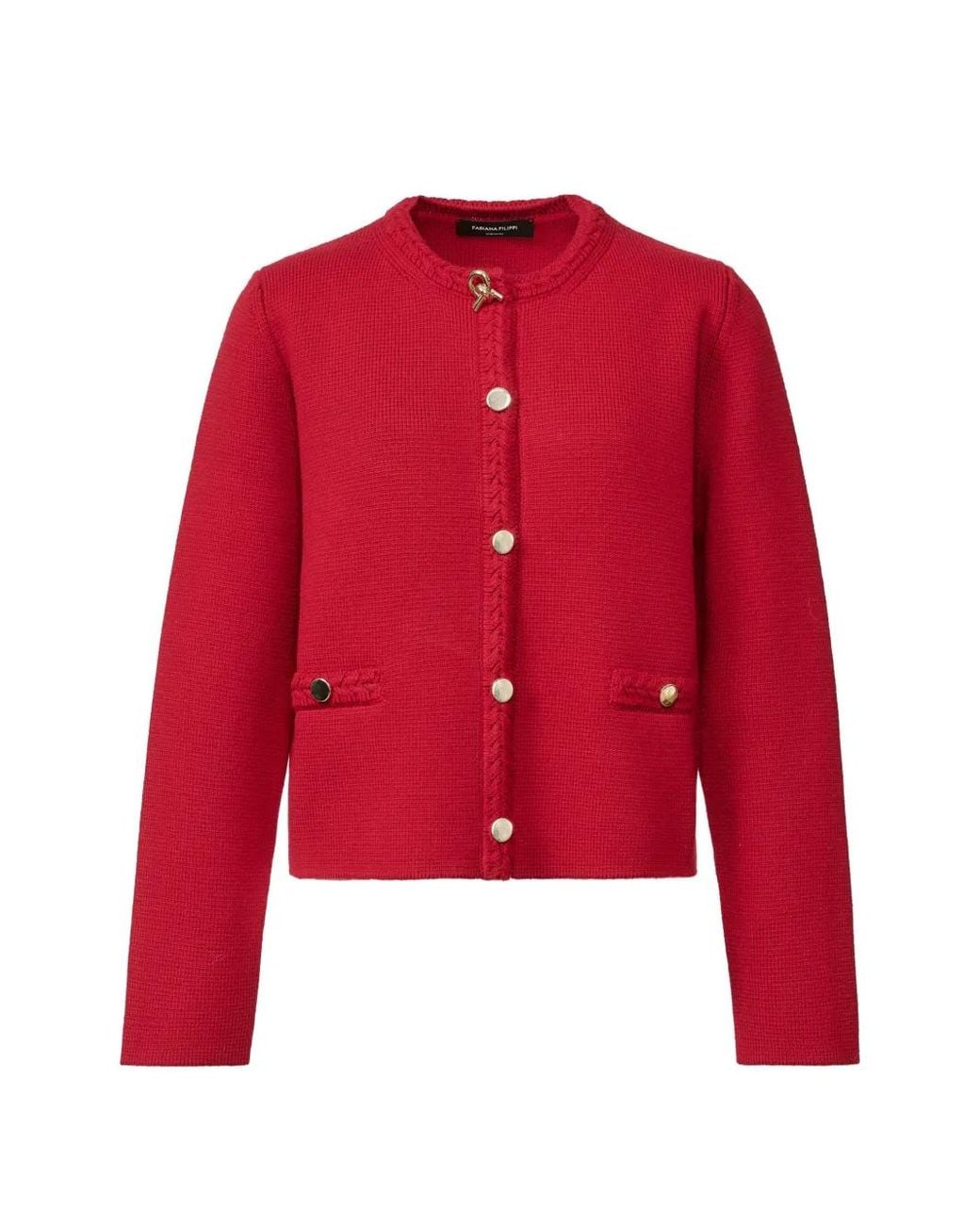 Fabiana Filippi Red Braided-Trim Button-Up Jacket