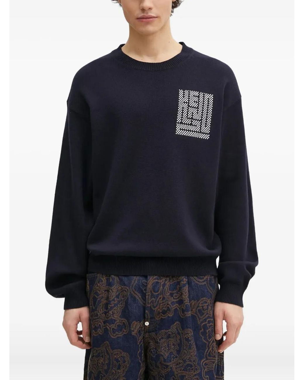 KENZO Blue Kamon Intarsia-Logo Sweater for men