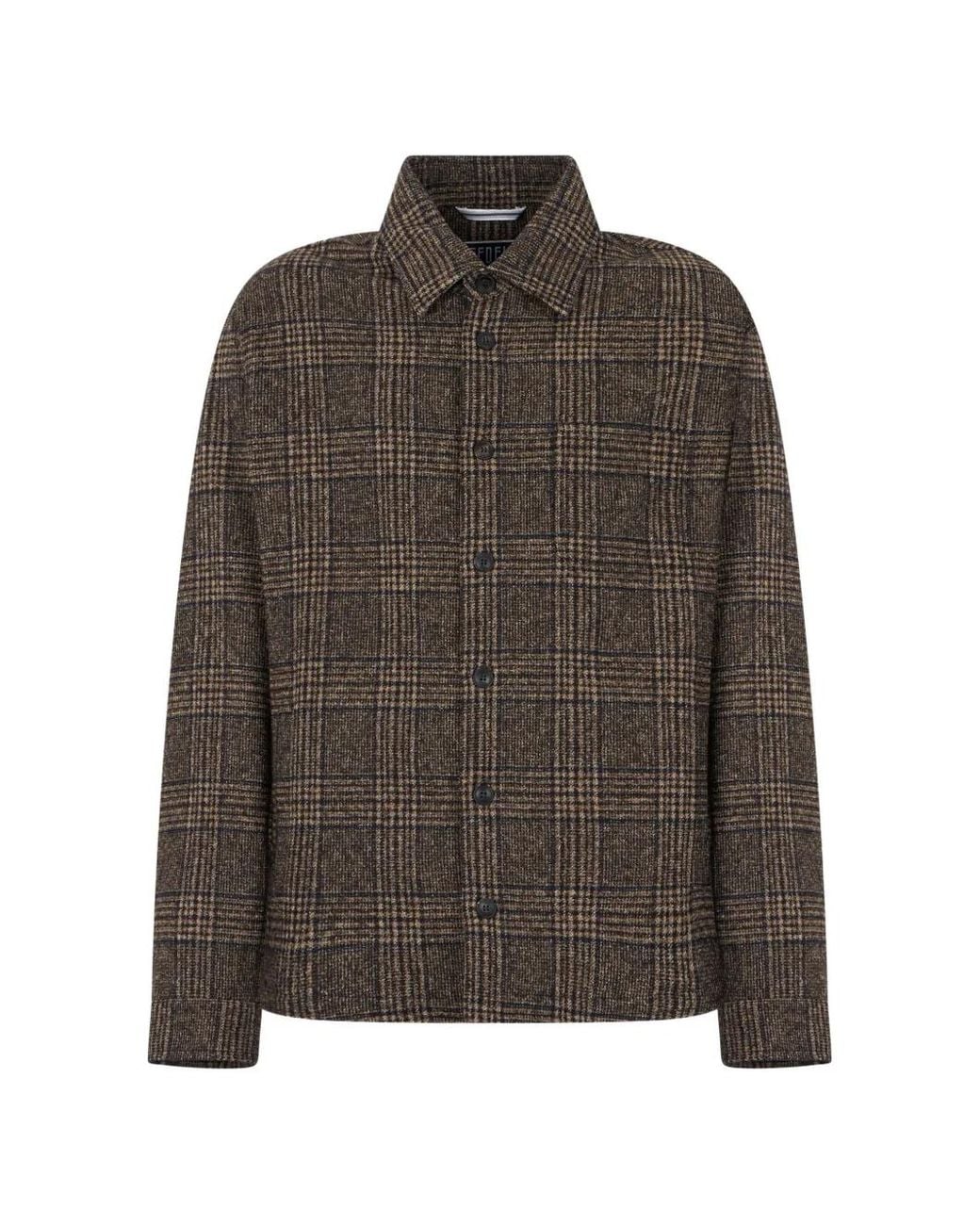 Fedeli Brown Plaid-Check Button-Up Jacket for men
