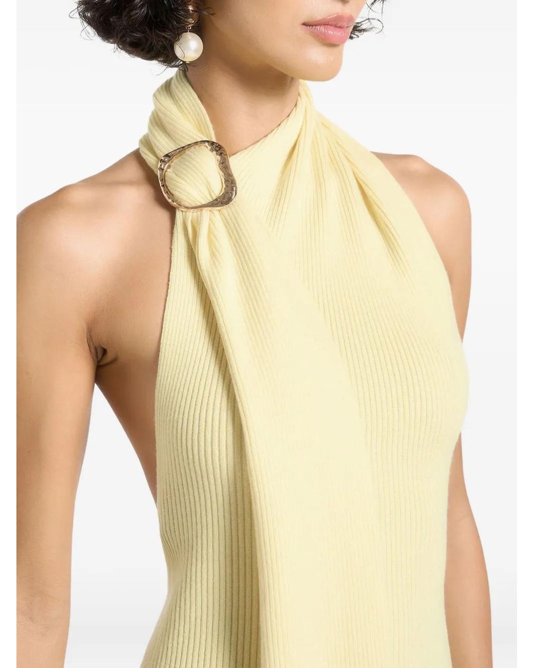 Manière De Voir White Elodie Knitted Draped Halterneck Top