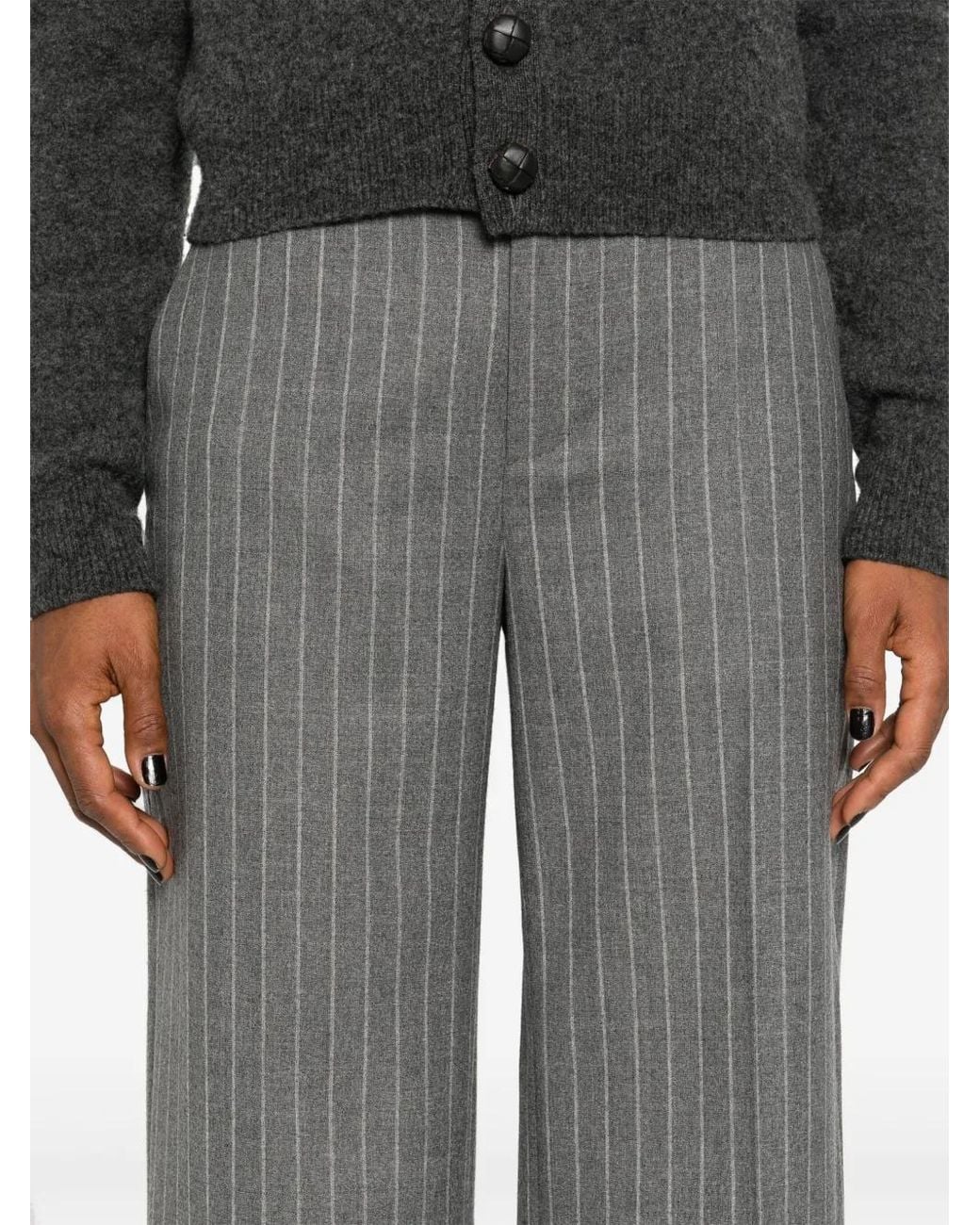 Brunello Cucinelli Gray Striped Tailored Trousers
