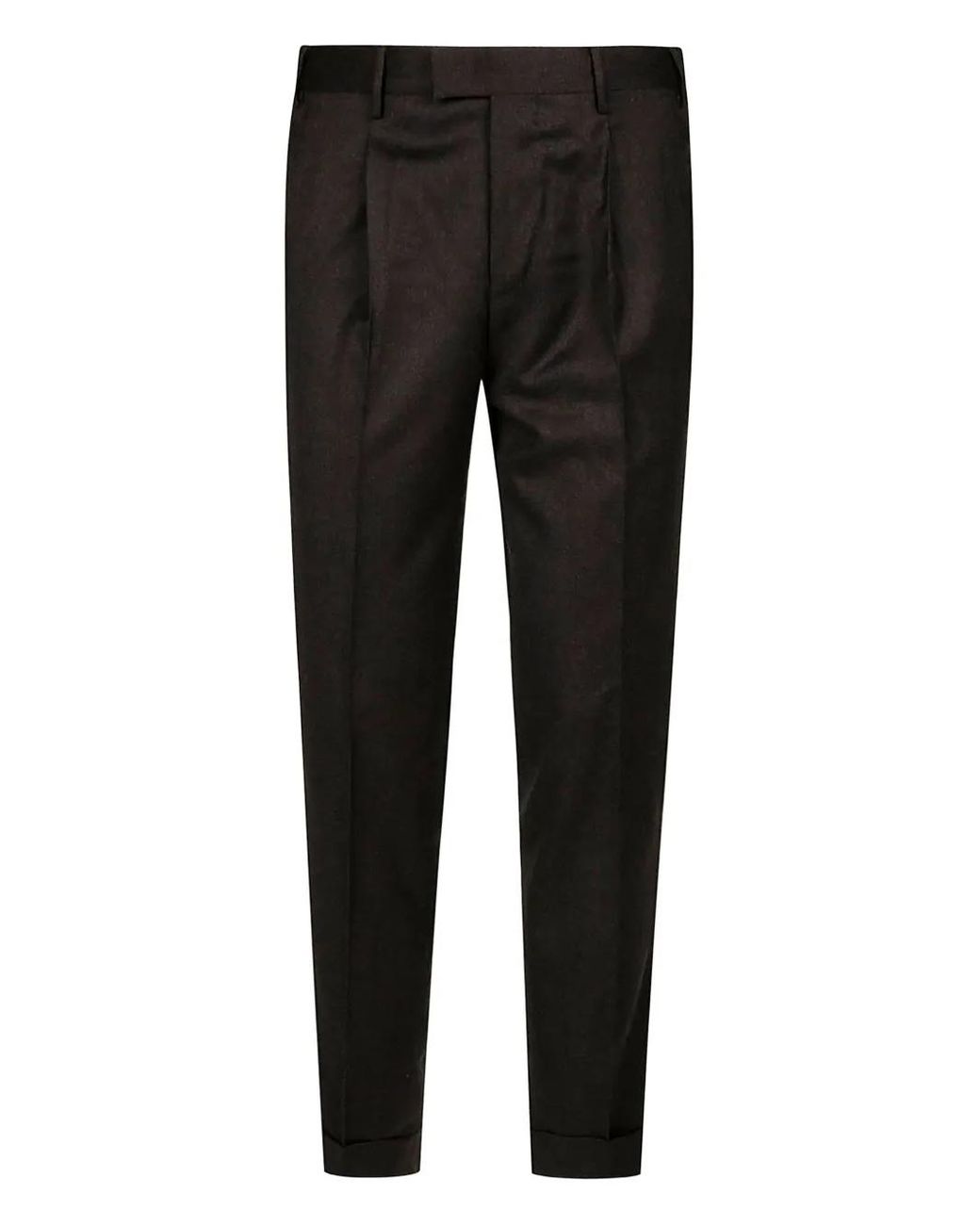 PT Torino Black Pleated Wool Trousers for men
