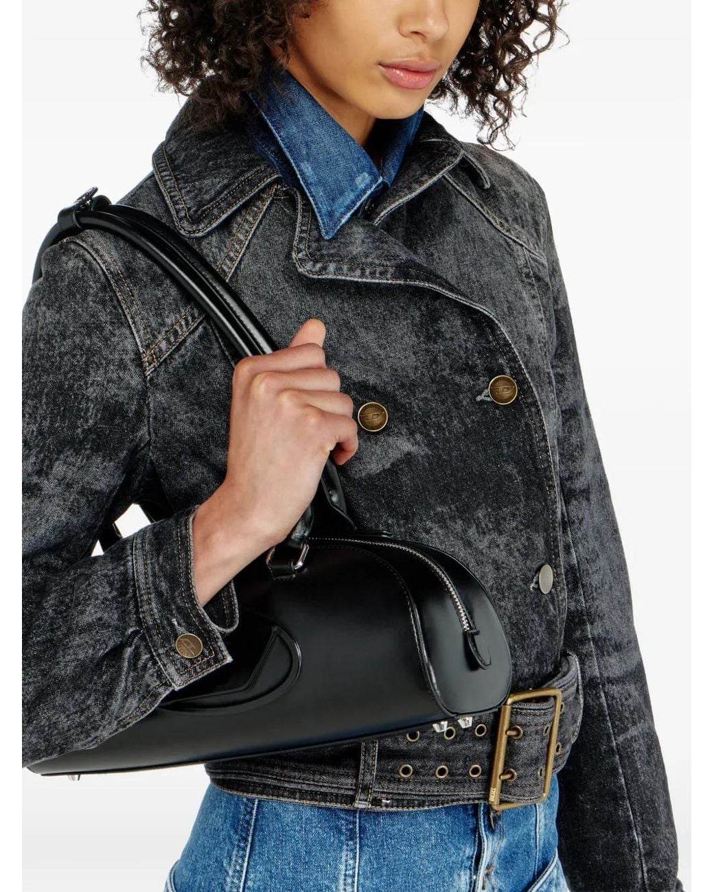 DIESEL Black Cropped Denim Jacket With Belt