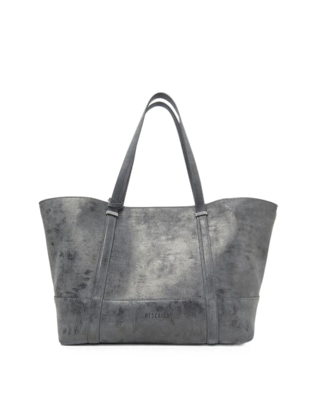 Peserico Gray Beaded-Trim Calf Suede Tote Bag