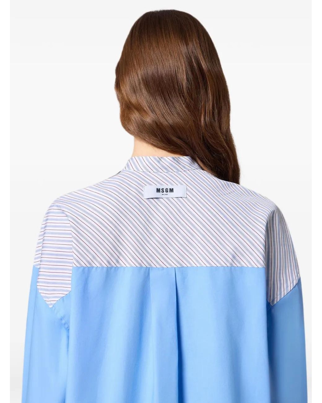 MSGM Blue Stripe-Panelled Cotton Shirt