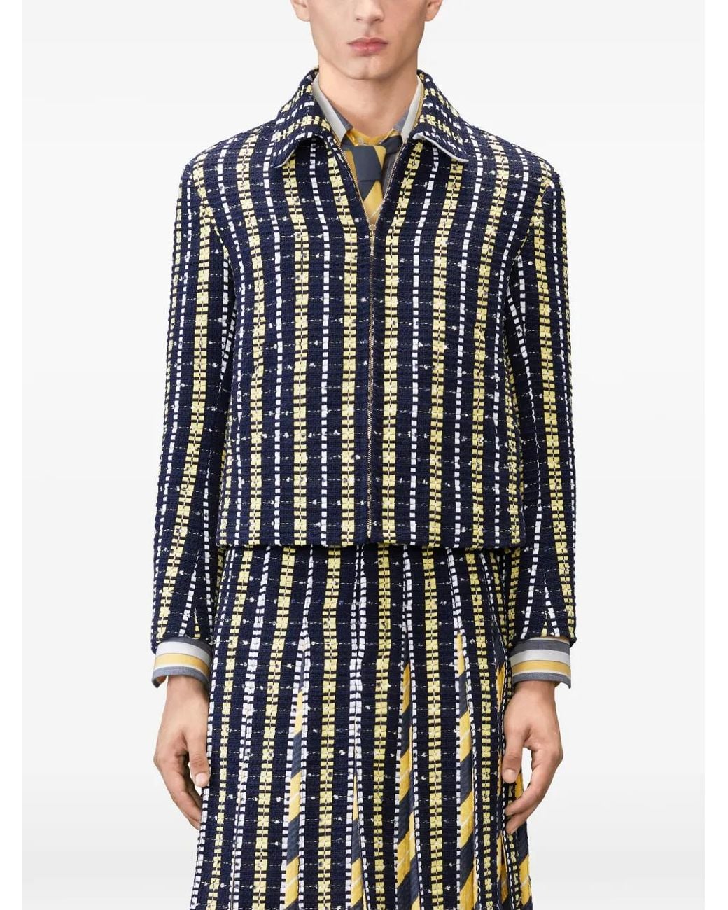 Thom Browne Blue Repp Stripe Grosgrani Tweed Golf Jacket for men