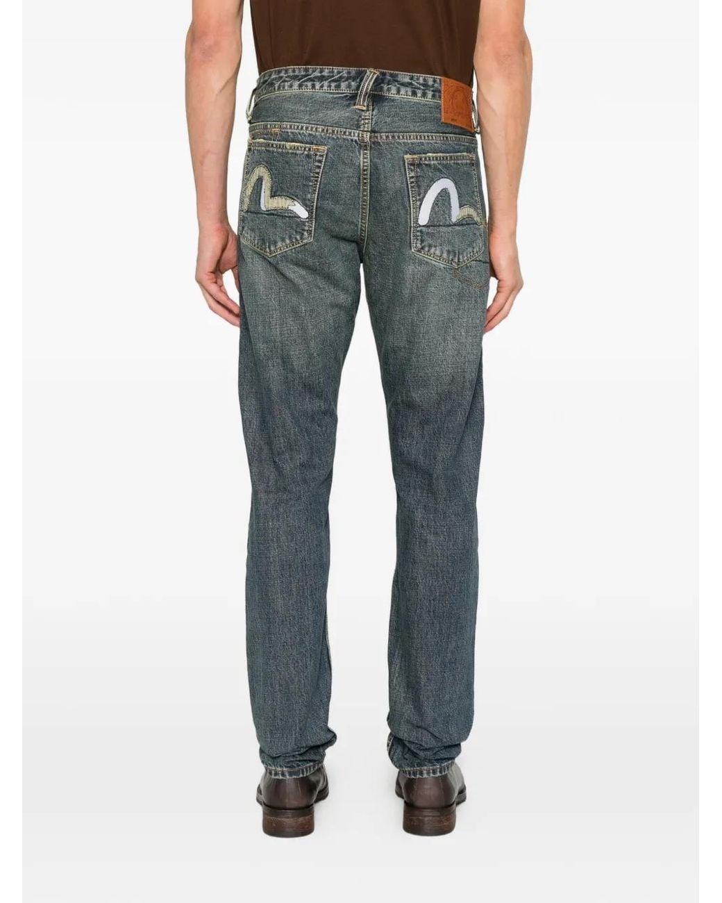 Evisu Gray Seagull-Print Whiskered Jeans for men