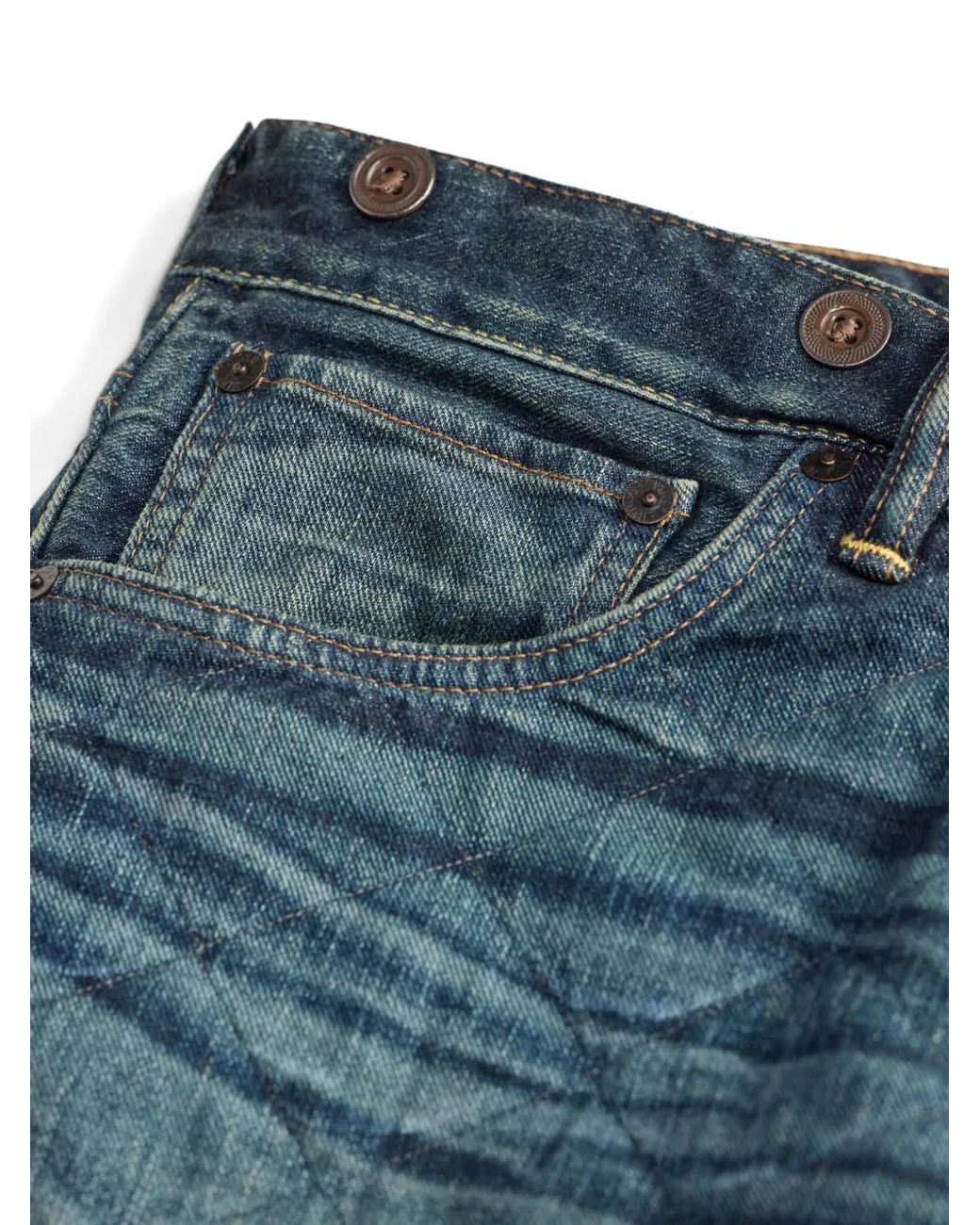 RRL Blue Quilted Straight-Leg Jeans for men