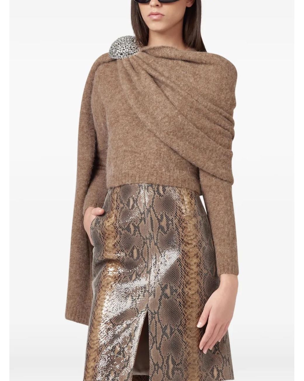 GIUSEPPE DI MORABITO Brown Crystal-Embellished Draped Sweater