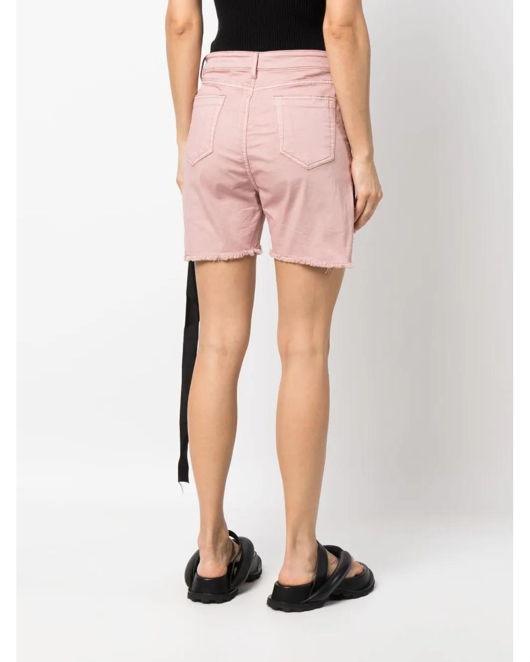 Rick Owens Pink Raw-Cut Denim Shorts