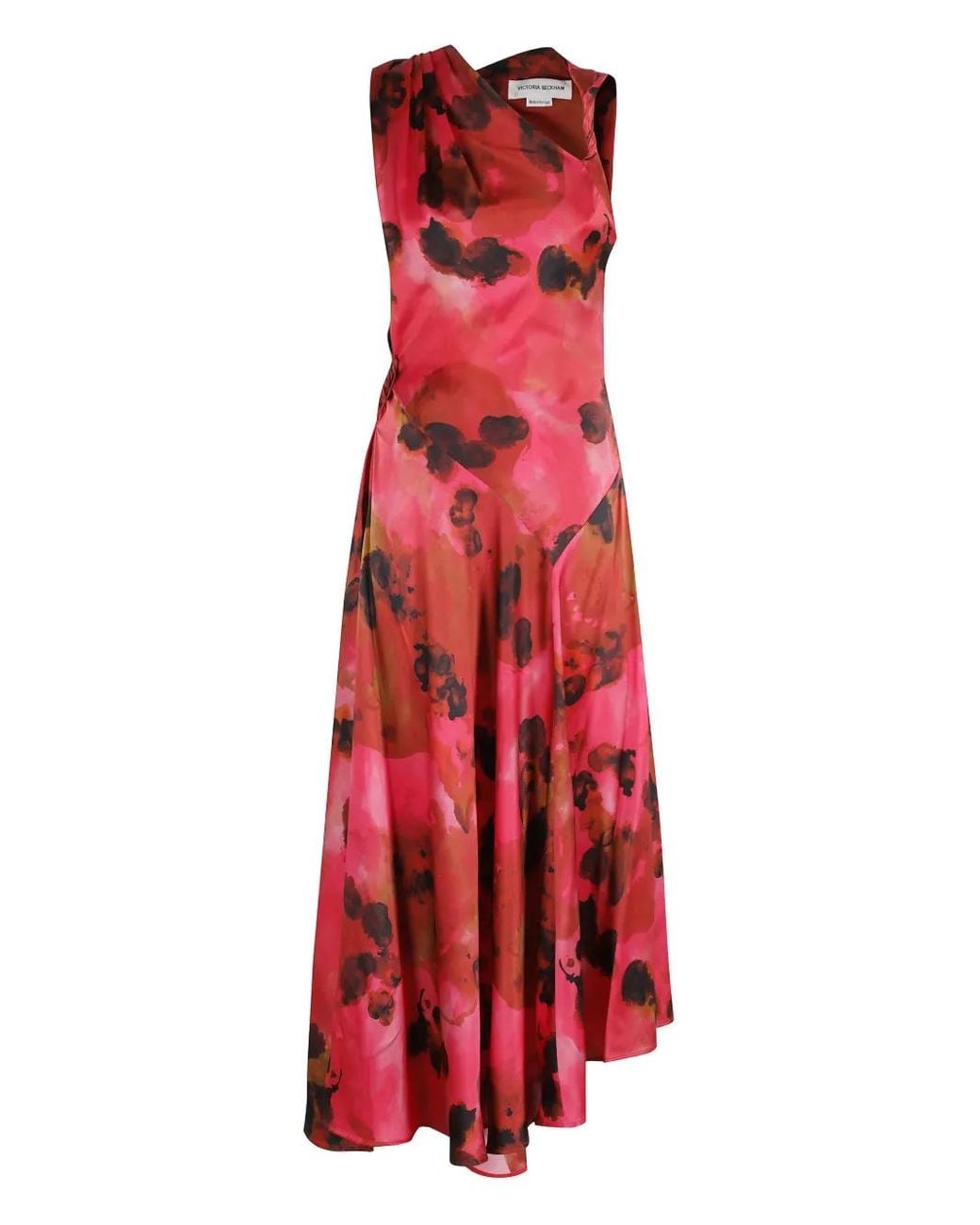 Victoria Beckham Red Asymmetric Floral Print Dress