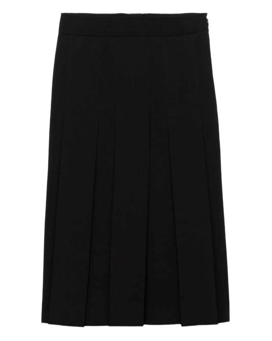 Prada Black Pleated-Panel Midi Skirt