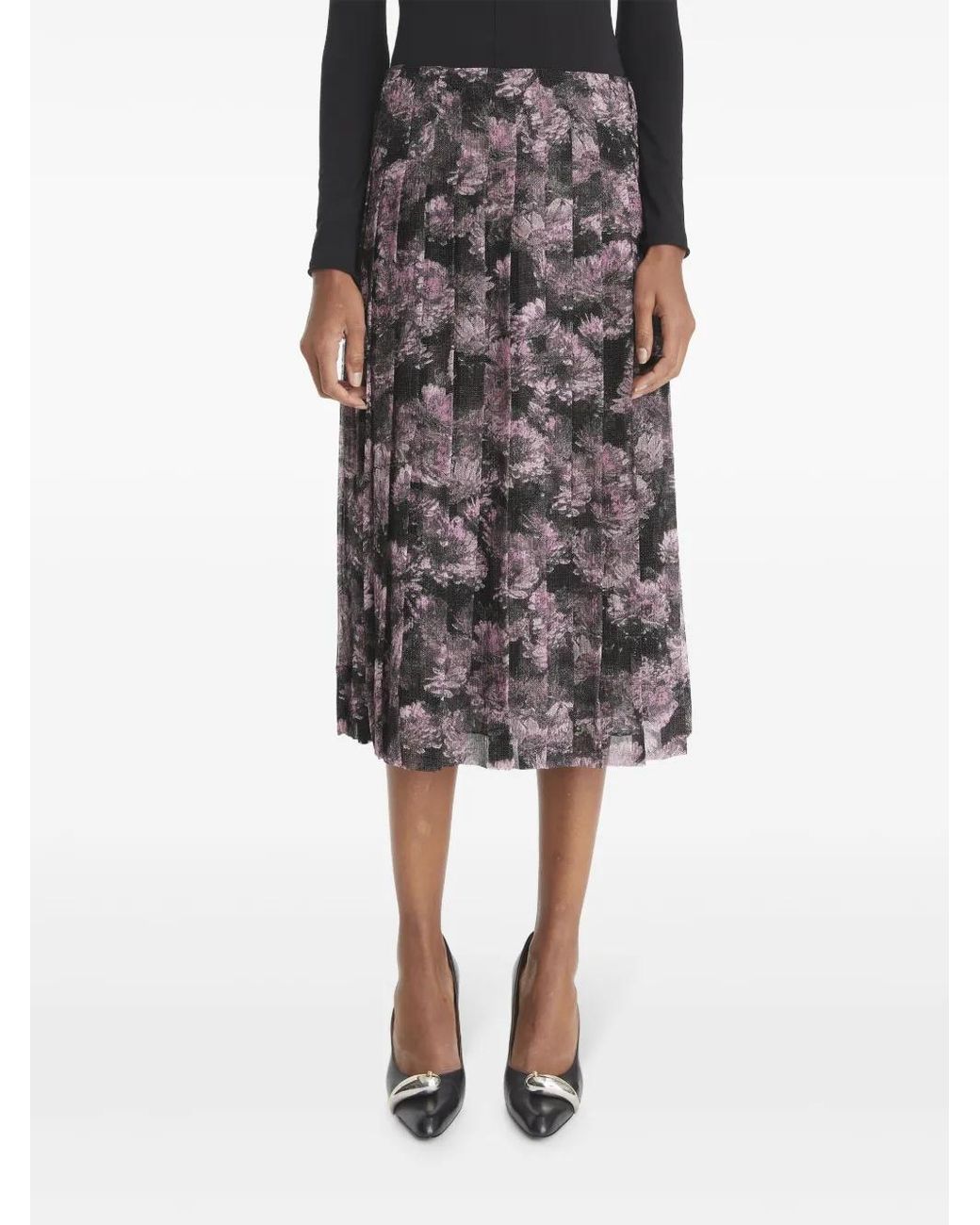 Tory Burch Purple Printed Pleated Midi Skirt