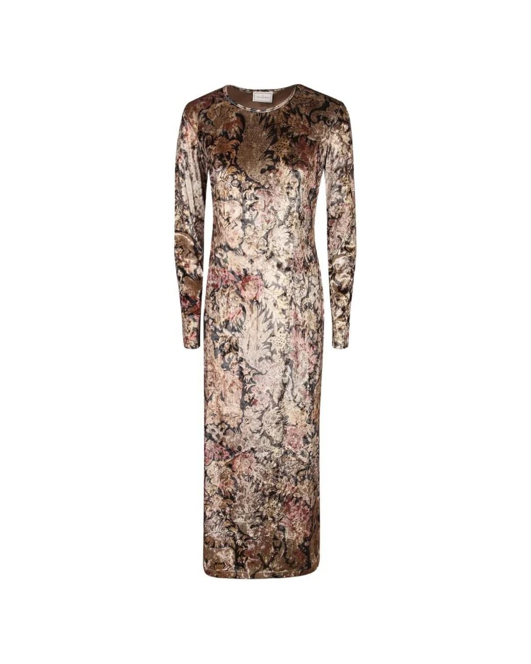 Pierre Louis Mascia Natural Floral-Print Velvet Maxi Dress