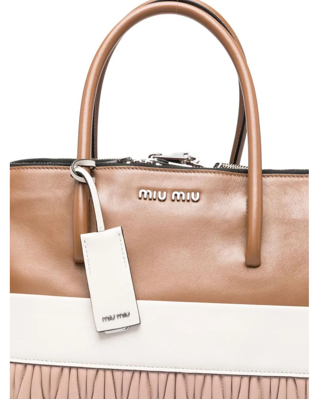 Miu Miu Brown Ruched Logo-Detail Tote Bag