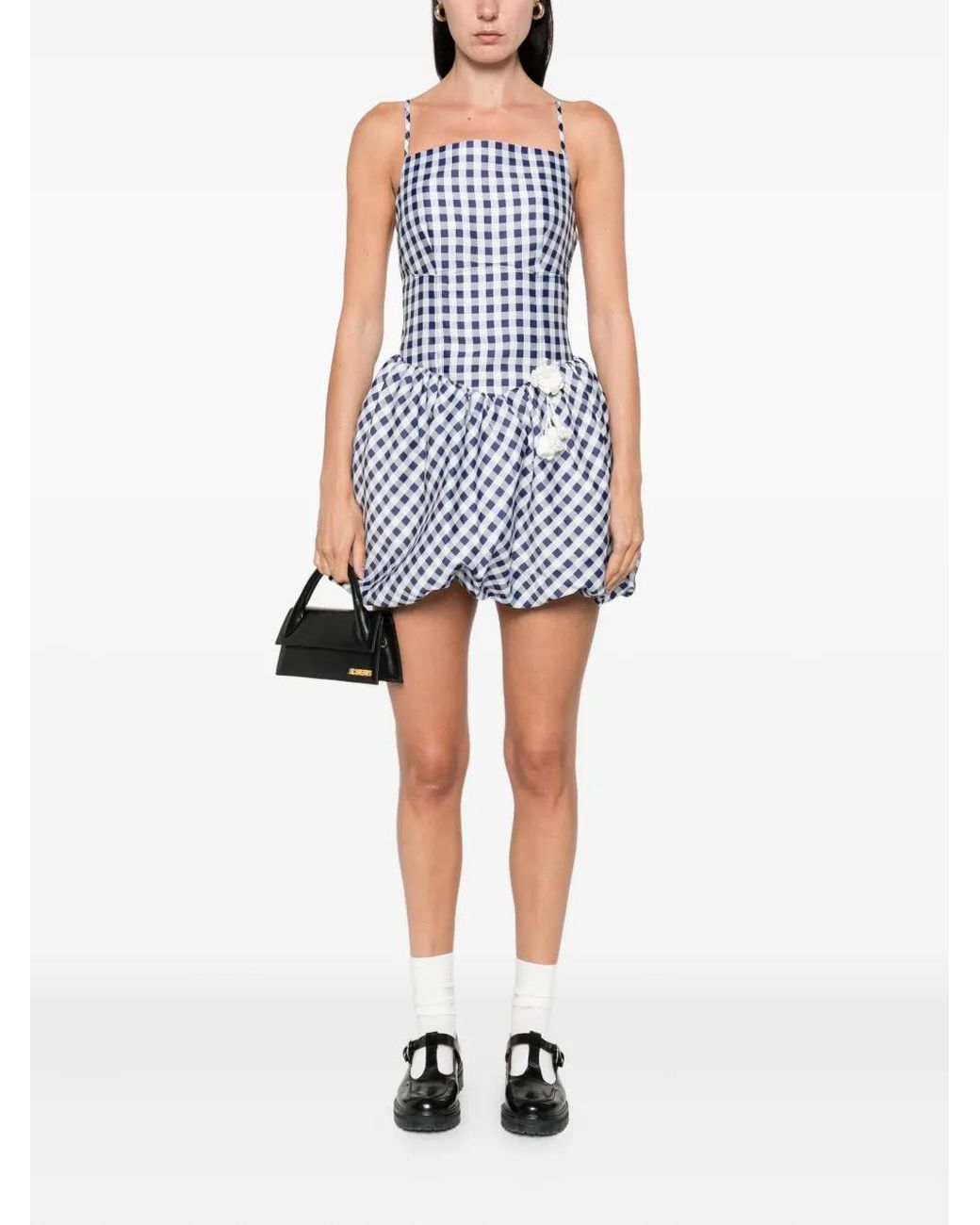 Self-Portrait Blue Gingham-Pattern Sleeveless Mini Dress