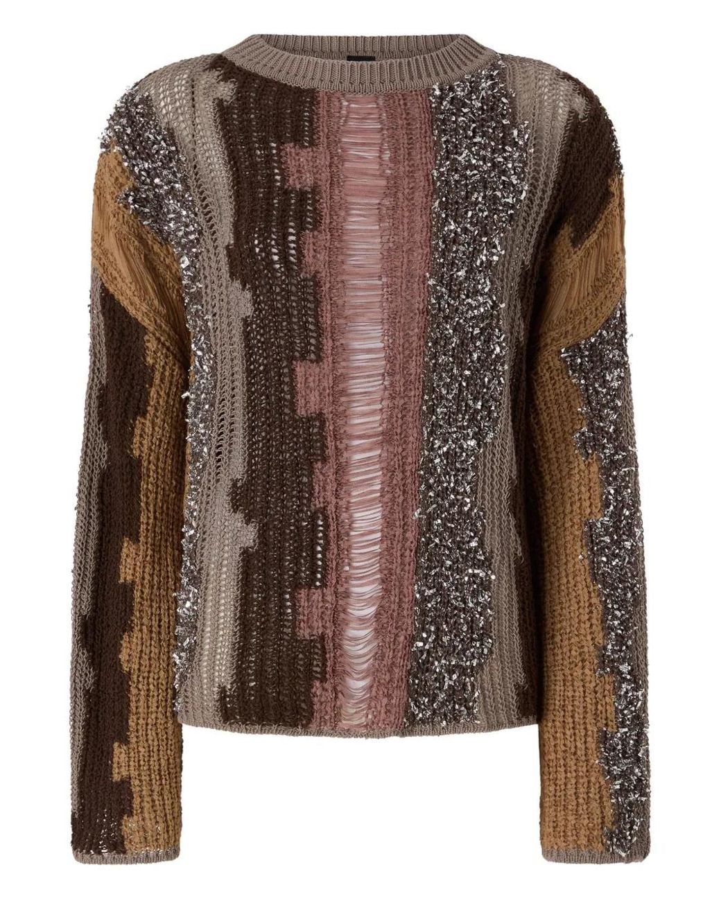 Pinko Brown Sequin Striped Sweater
