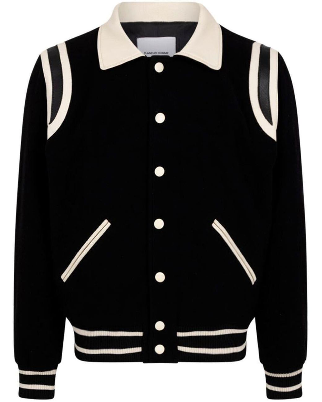 FLANEUR HOMME Teddy Collar Varsity Jacket in Black for Men | Lyst