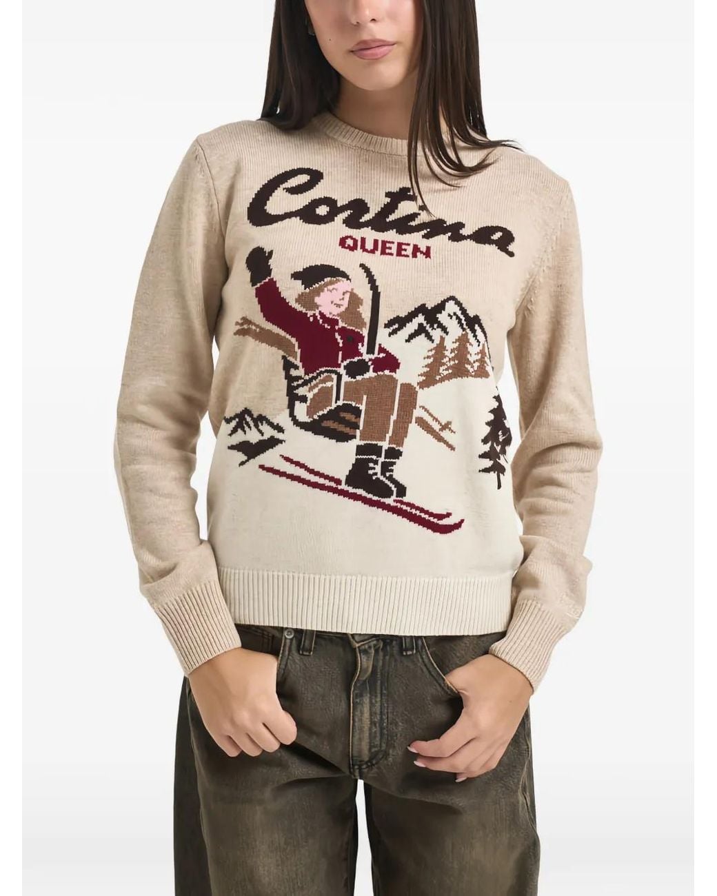 Mc2 Saint Barth Natural New Queen Graphic-Intarsia Knit Sweater